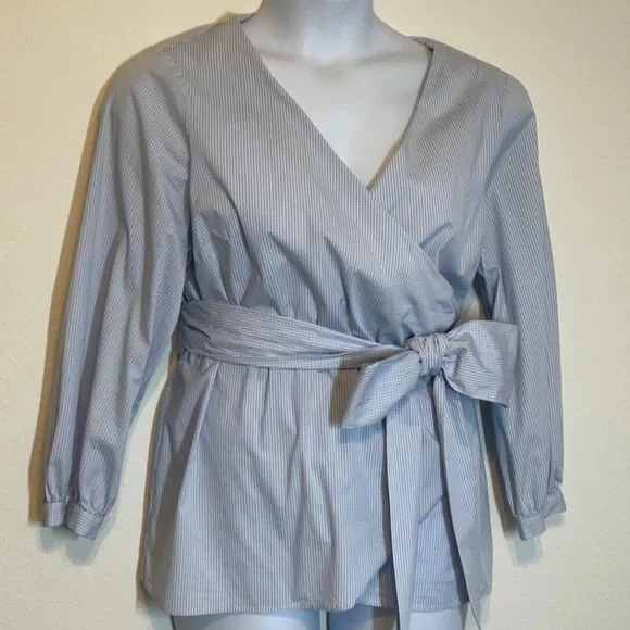 Lane Bryant Long Sleeve Gingham Wrap Blouse Size 16 - Picture 3 of 4